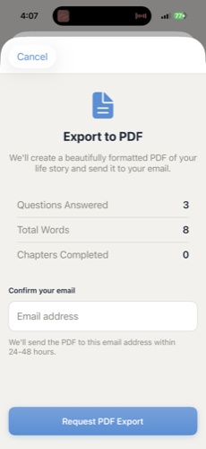 OverBiscuits Export Screen